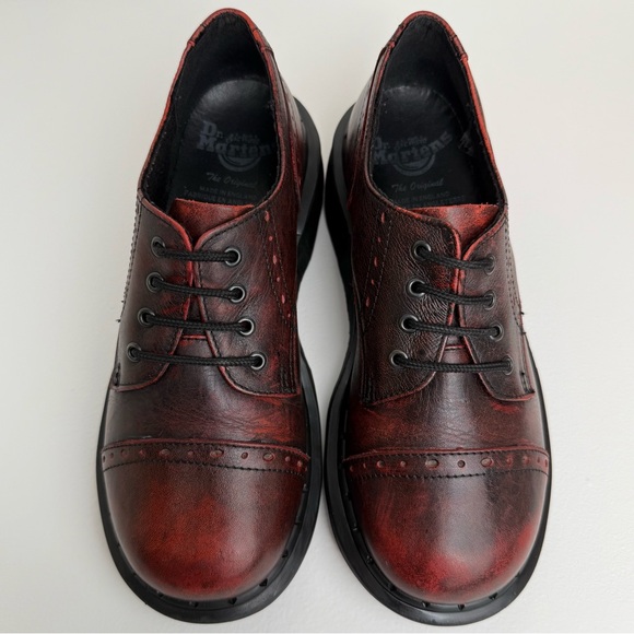 Vintage Dr. Martens Oxblood Ruboff Red Black Wingtip Wedge Oxfords UK 4 - Picture 2 of 16